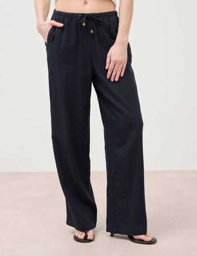 Pantalon standard fluide bleu marine femme