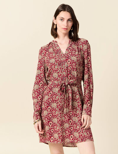 Robe droite fluide ceinturée bordeaux femme