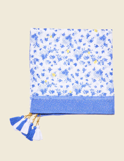 Foulard à pampilles bleu electrique femme