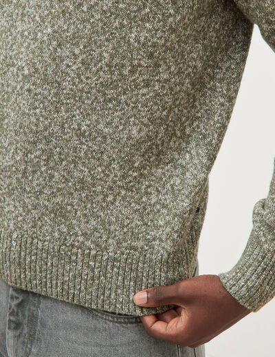 Pull droit tweed manches longues vert kaki homme
