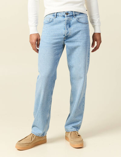 Jeans large longueur 32 en coton denim bleach homme