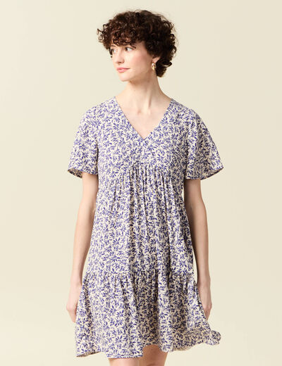 Robe évasée manches courtes blanc femme