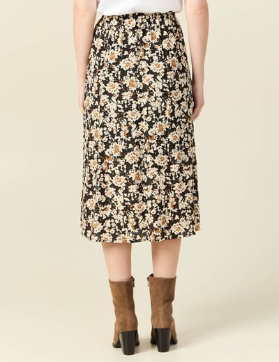 Jupe midi droite fendue noir femme