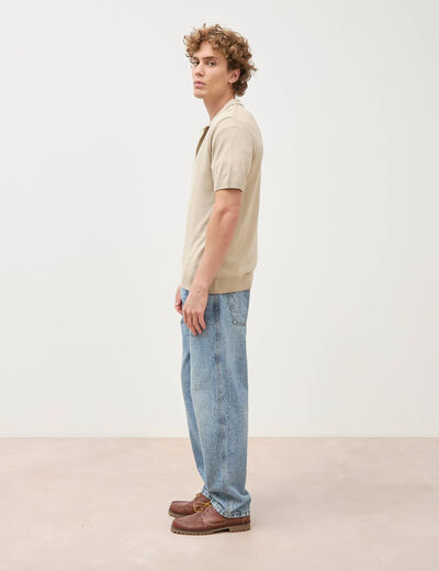 Polo manches courtes col cubain beige homme