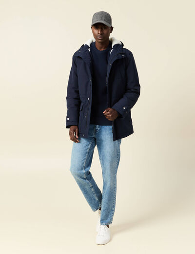 Parka à capuche bleu marine homme