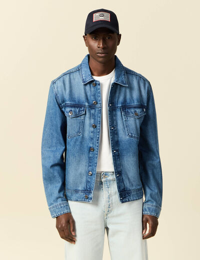 Veste droite en jean denim double stone homme