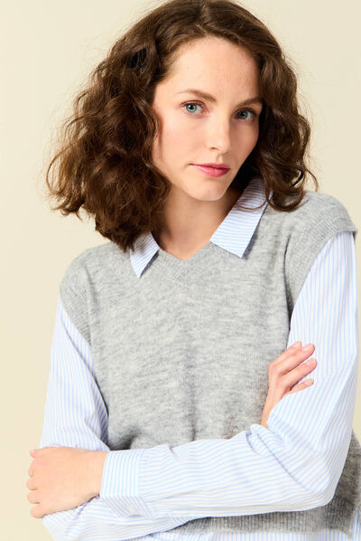 Pull 2-en-1 éco-responsable gris femme