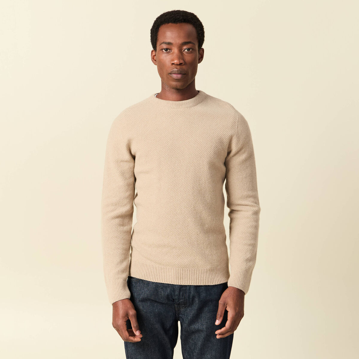 Pull manches longues fabriqu&eacute; en France sable homme