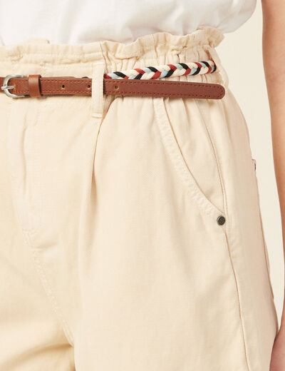Short paperbag ceinturé creme femme