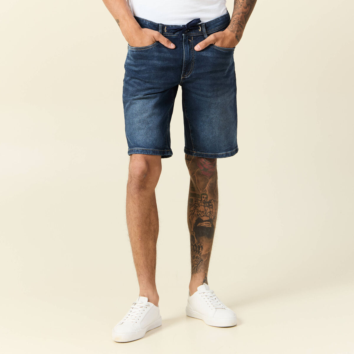 Bermuda confort ultra stretch denim brut homme