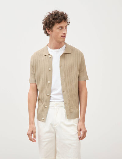Chemise en coton manches courtes beige homme