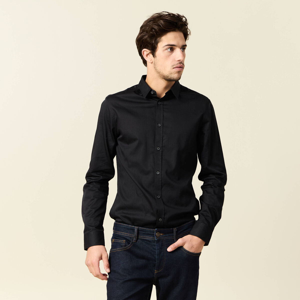Chemise manches longues noir homme