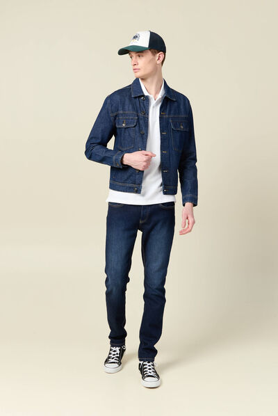 Veste droite en jean denim stone homme