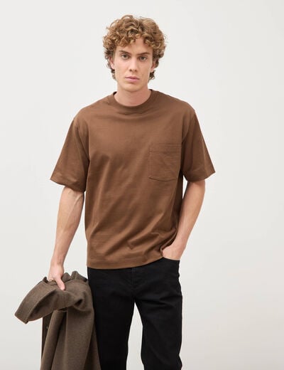 T-shirt droit en coton col ras du cou taupe homme