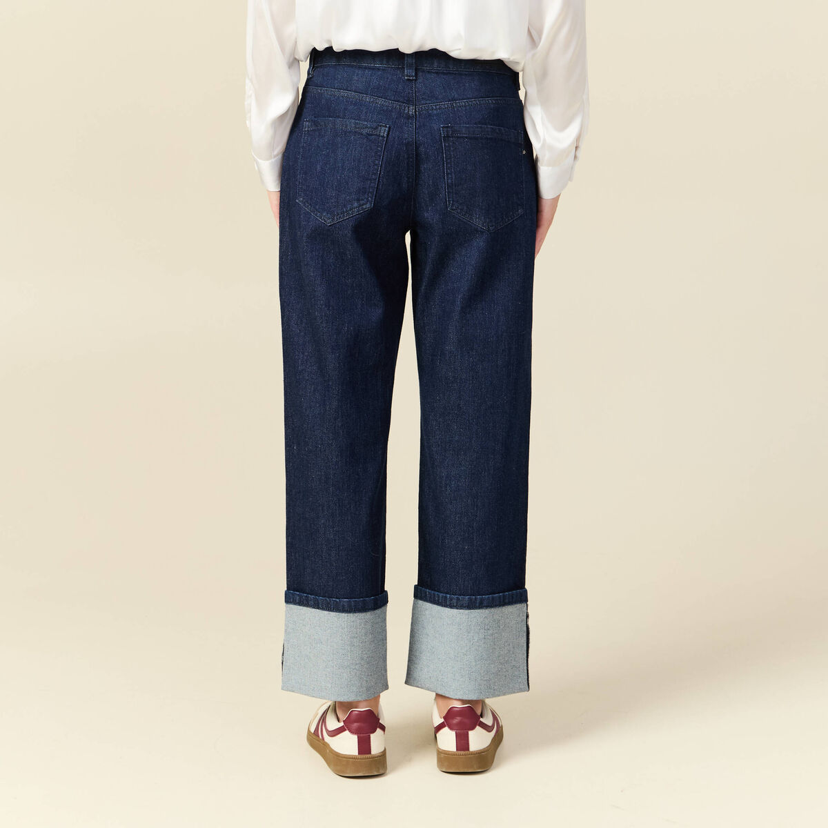Jeans large taille haute 3/4 denim brut rinse femme