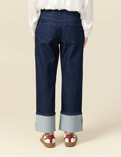 Jeans large taille haute 3/4 denim brut rinse femme