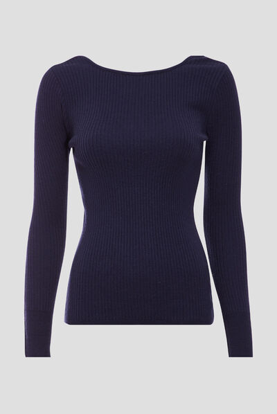 Pull manches longues bleu marine femme