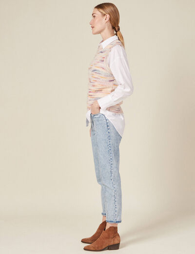 Pull sans manches ajouré creme femme