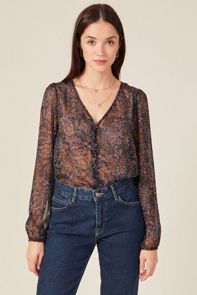 Chemise manches longues noir femme