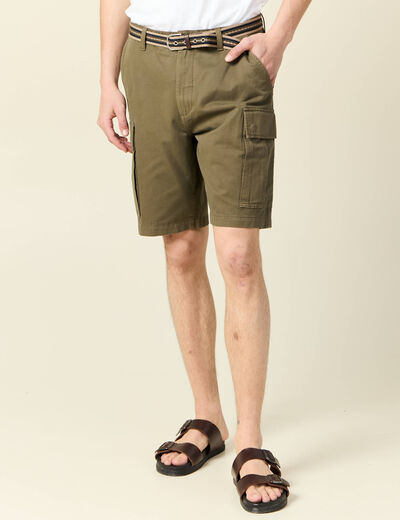 Bermuda droit cargo ceinture vert kaki homme