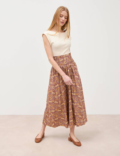 Jupe longue &eacute;vas&eacute;e en coton beige moyen femme