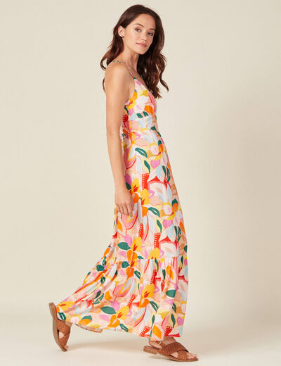 Robe longue droite à bretelles multicolore femme