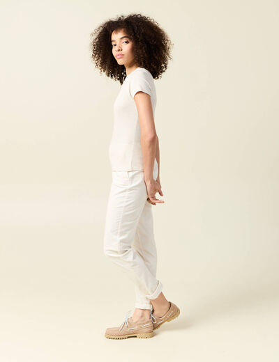 Short cintré manches courtes col rond beige femme
