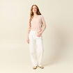 Pull manches courtes ajouré rose poudrée femme