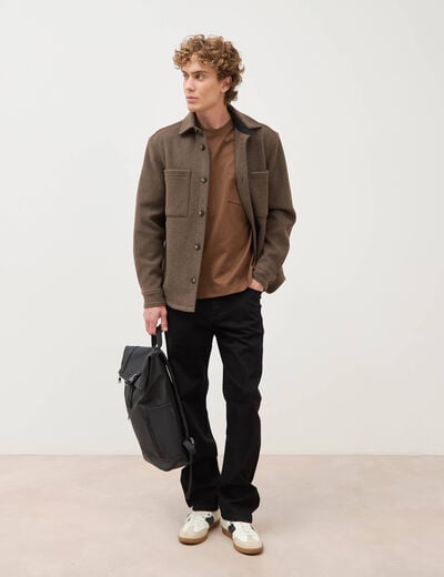 T-shirt droit en coton col ras du cou taupe homme