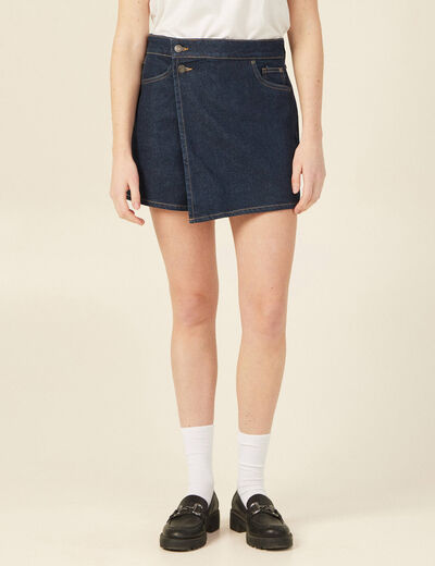 Jupe-short droite en jean denim brut rinse femme