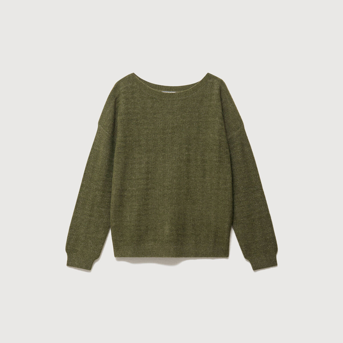 Pull manches longues col bateau vert kaki femme