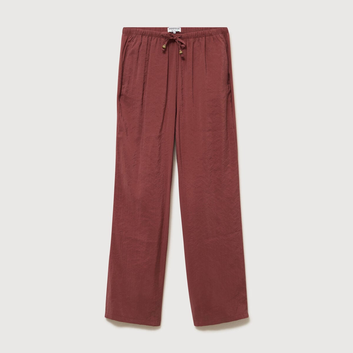 Pantalon large taille standard fluide marron cognac femme