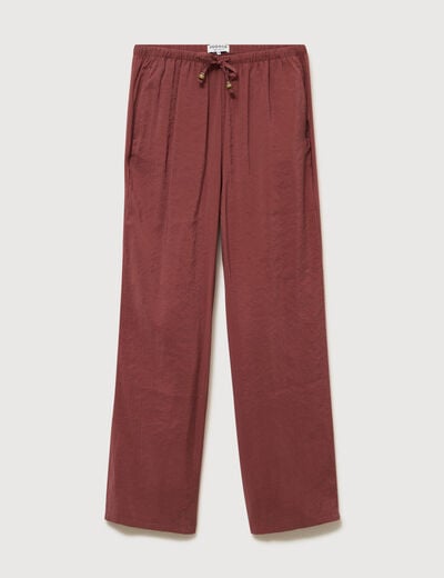 Pantalon large taille standard fluide marron cognac femme