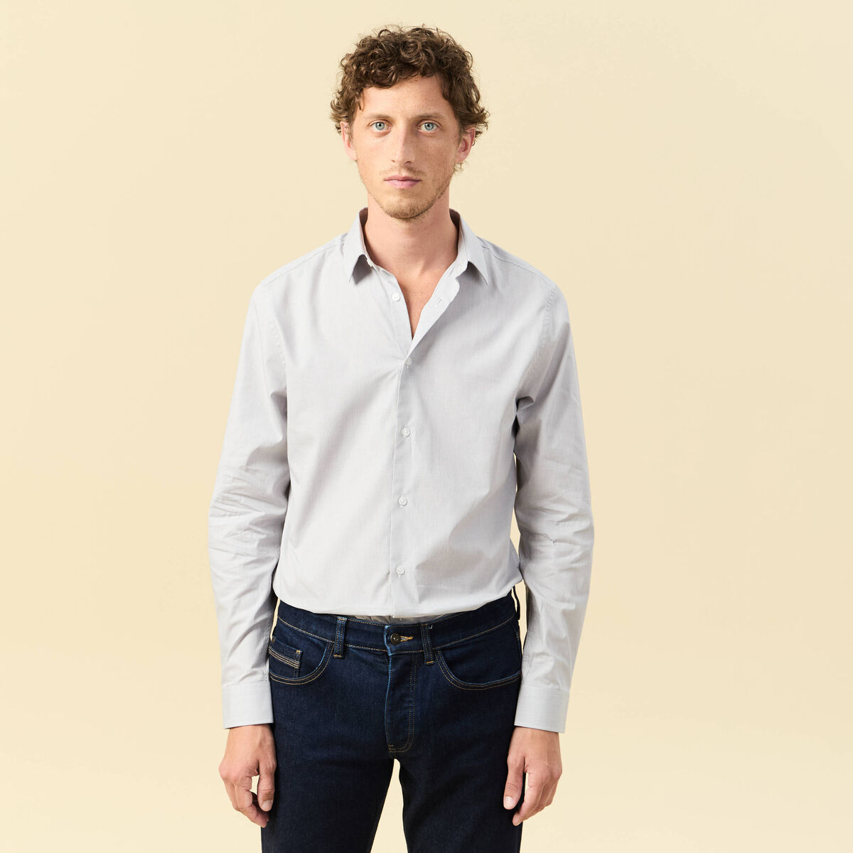 Chemise en coton manches longues gris fonc&eacute; homme