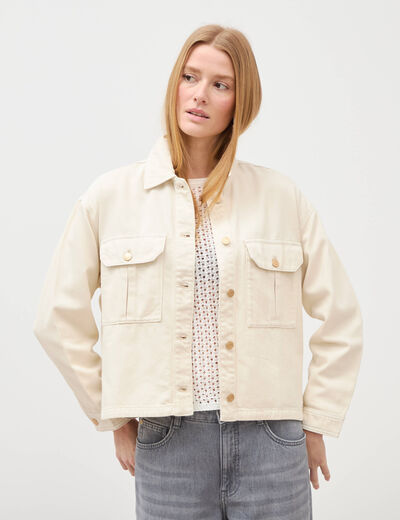 Blouson manches longues col classique denim blanc femme