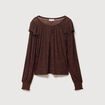 Blouse droite manches longues col rond marron chocolat femme