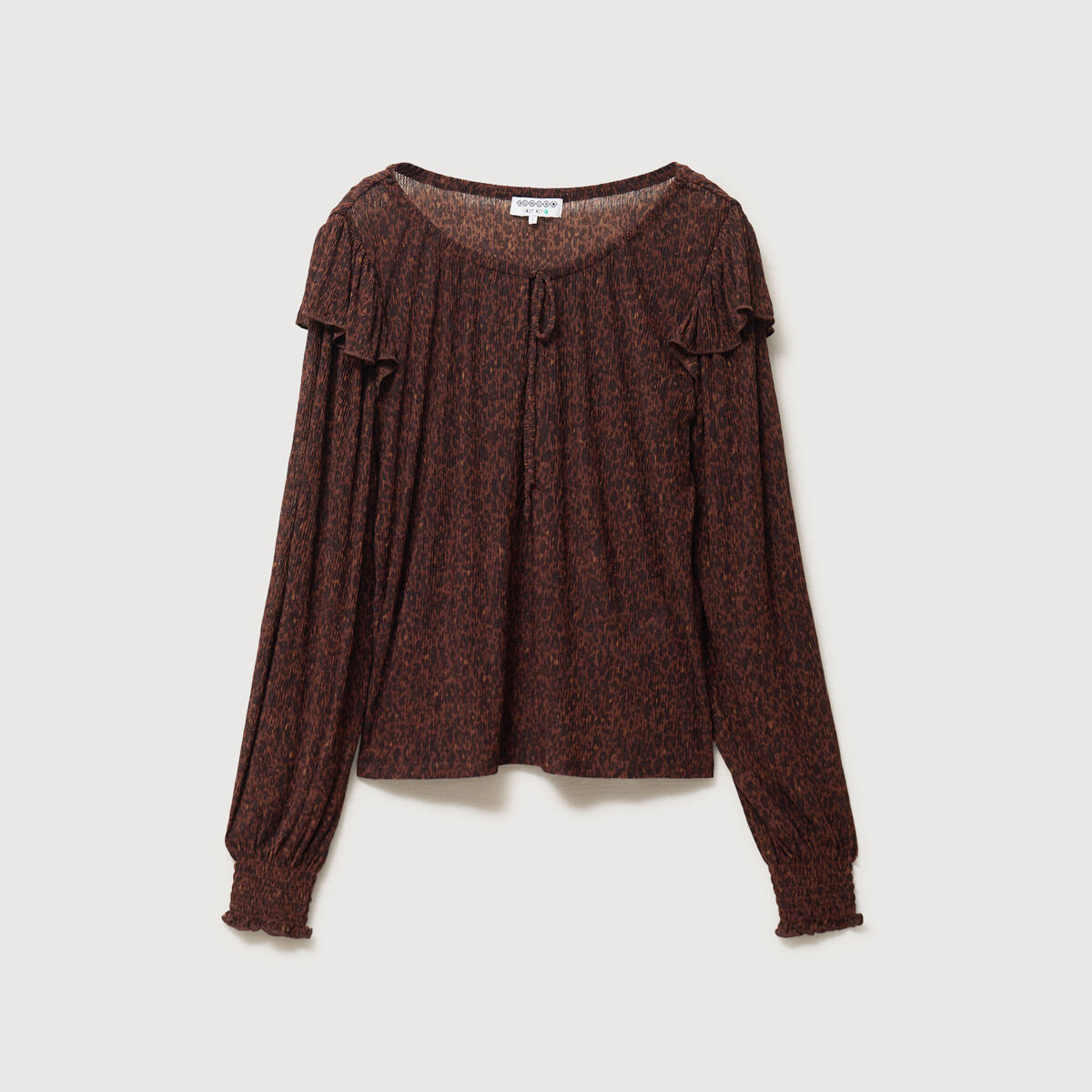 Blouse droite manches longues col rond marron chocolat femme