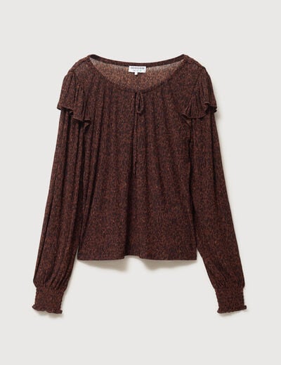 Blouse droite manches longues col rond marron chocolat femme