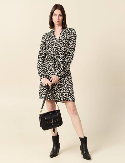 Robe droite fluide ceinturée creme femme