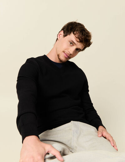 Pull col V noir homme
