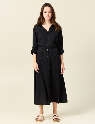 Robe droite manches longues 3/4 noir femme