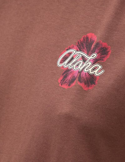T-shirt droit en coton manches courtes marron cognac femme