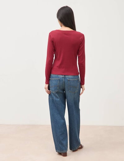 T-shirt cintr&eacute; manches longues rouge fonc&eacute; femme