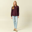 Chemise col rond manches longues brod&eacute;e prune femme