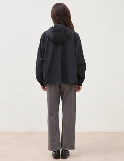 Parka oversize d&eacute;perlante &agrave; capuche noir femme