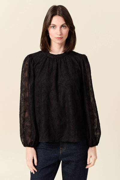 Blouse manches longues noir femme