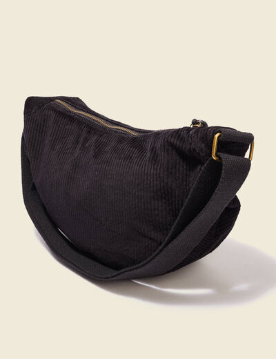 Sac banane velours c&ocirc;tel&eacute; noir femme