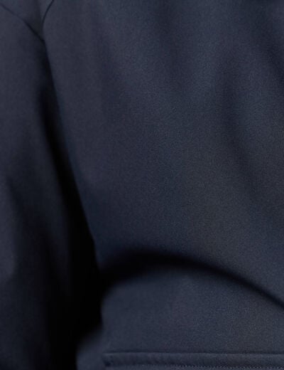 Manteau droit court col classique bleu fonc&eacute; femme