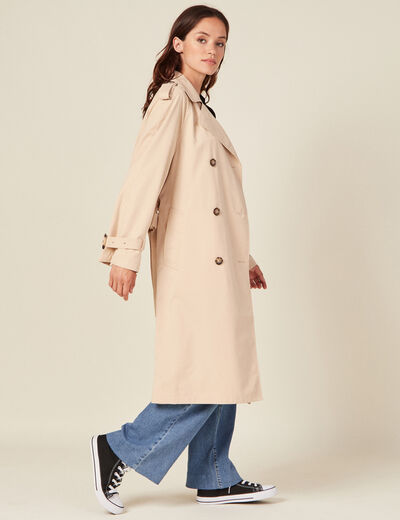 Trench droit long déperlant beige femme