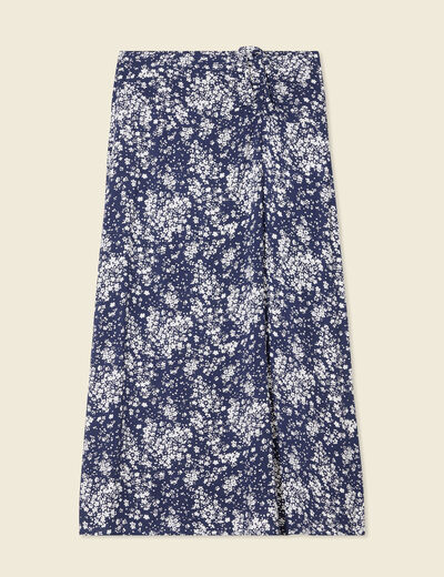 Jupe longue portefeuille bleu femme
